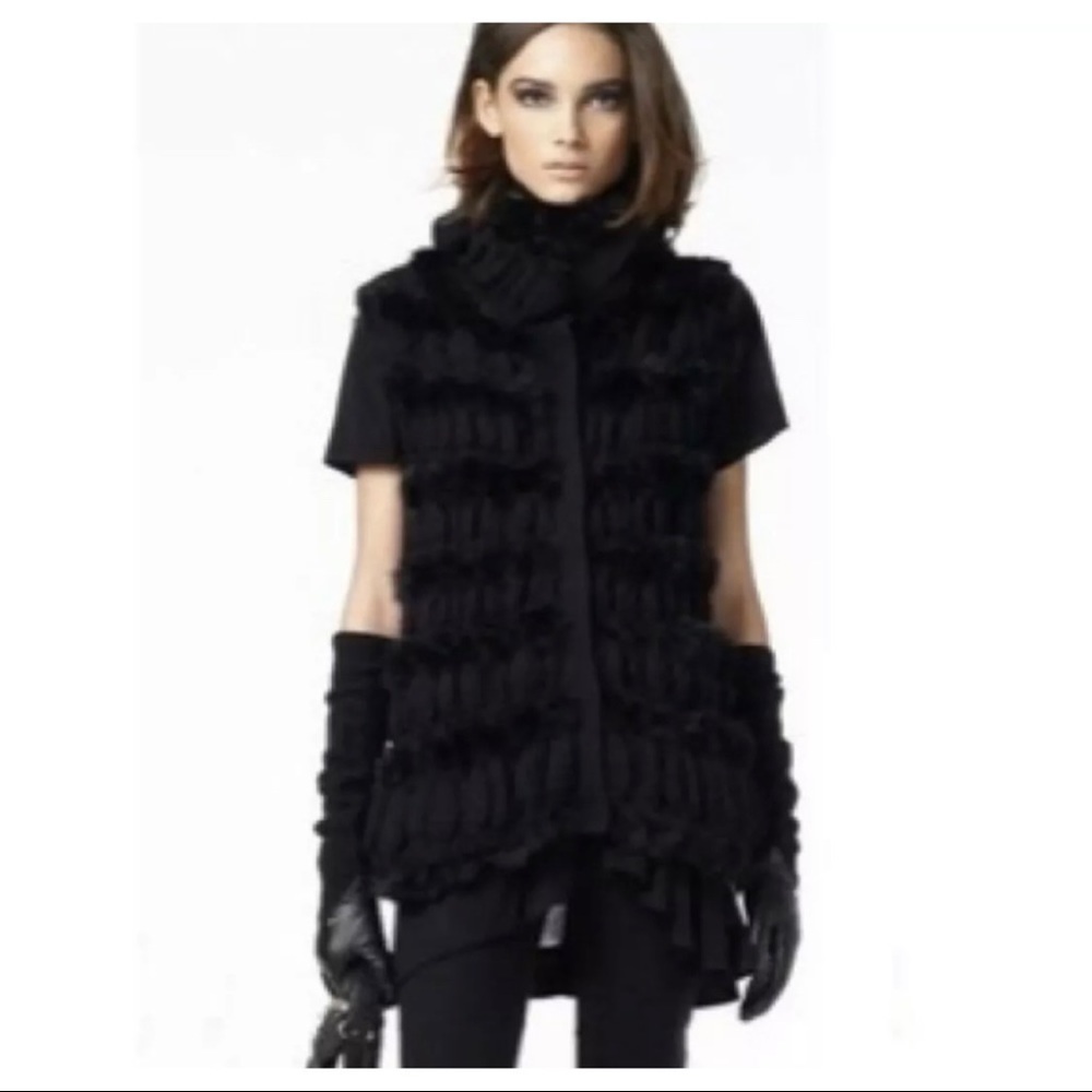 Diane von Furstenberg Sz S 100% Wool Rabbit Fur Sweater Gillet Vest Jacket Women